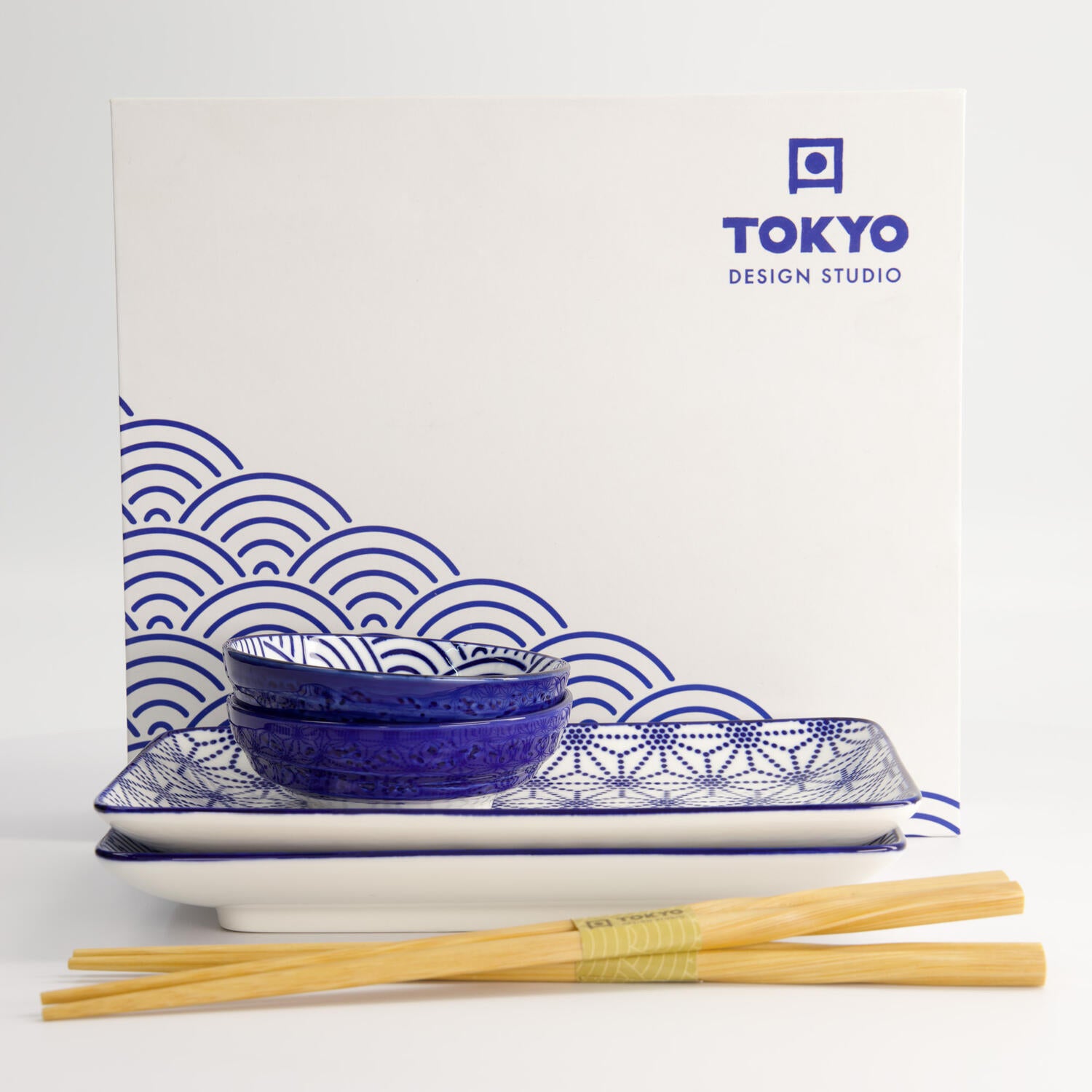 Nippon Blue Sushi sæt, Wave/Star - 6 dele